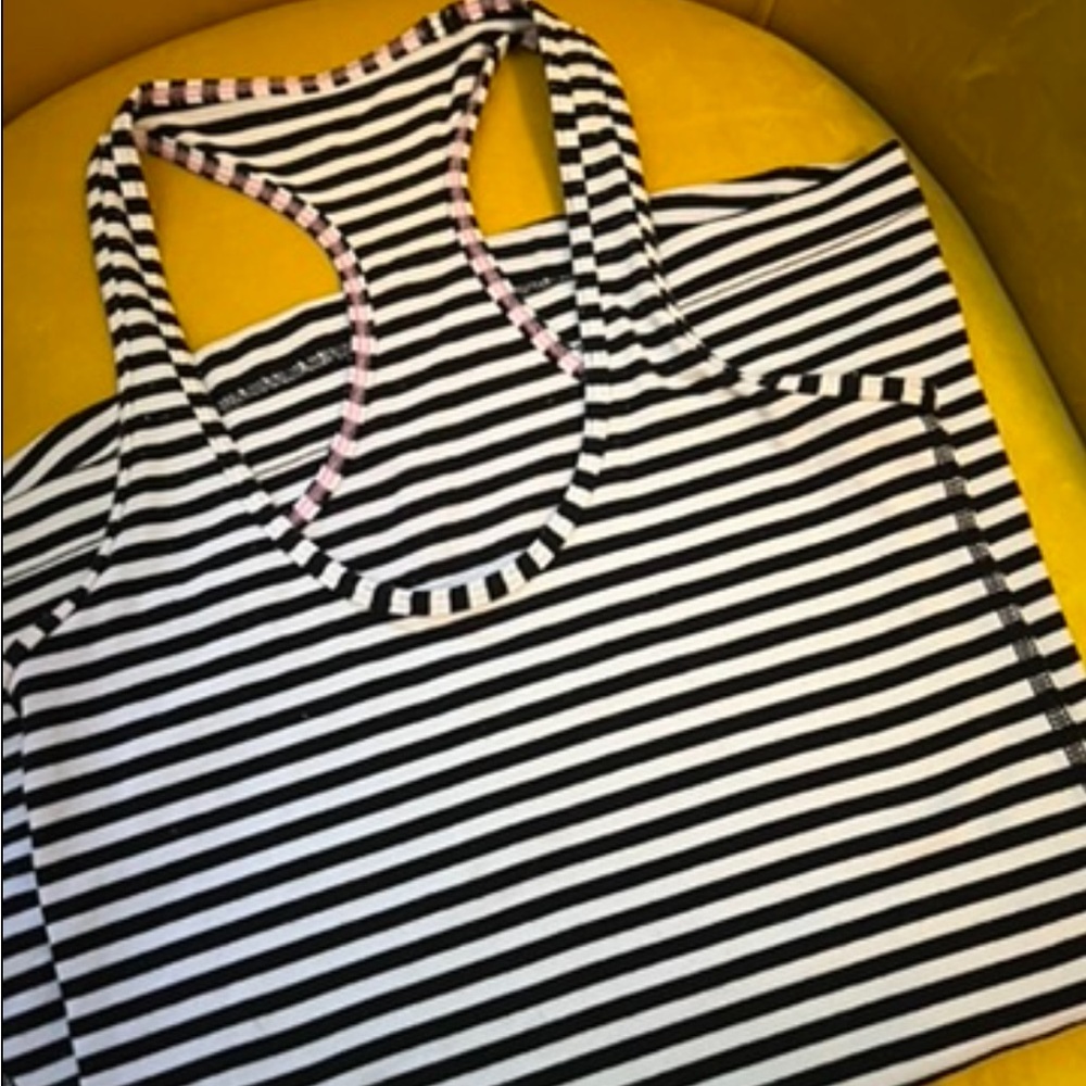LULULEMON Black and White Striped Tank Top